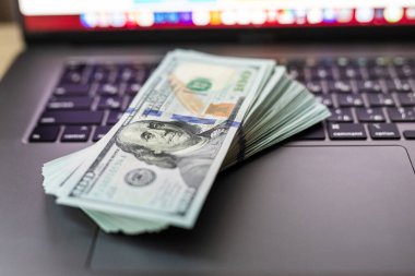 Bir dizüstü bilgisayarda dolar banknotları