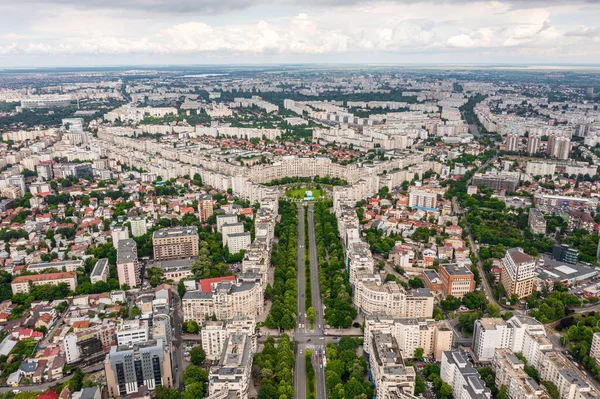 Juni 2021 Bukarest Rumänien Flygfoto Över Unirii Boulevard Och Constitutiei — Stockfoto