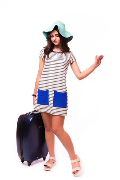 Concepto de vacaciones de viaje con equipaje en blanco. — Foto de Stock