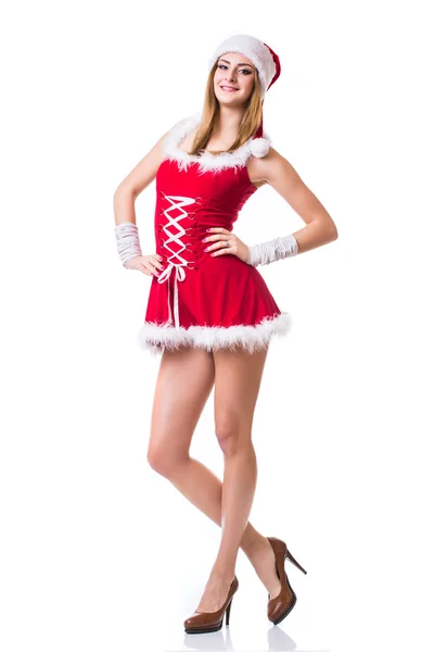 Mooie gelukkige vrouw in Santa Claus kleding — Stockfoto