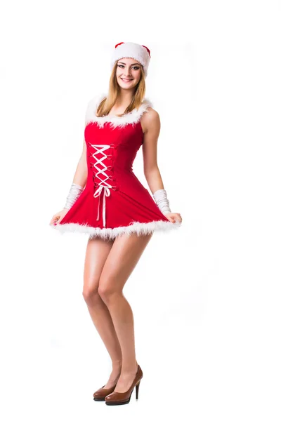 サンタクロースの服の美しい幸せな女性 — ストック写真