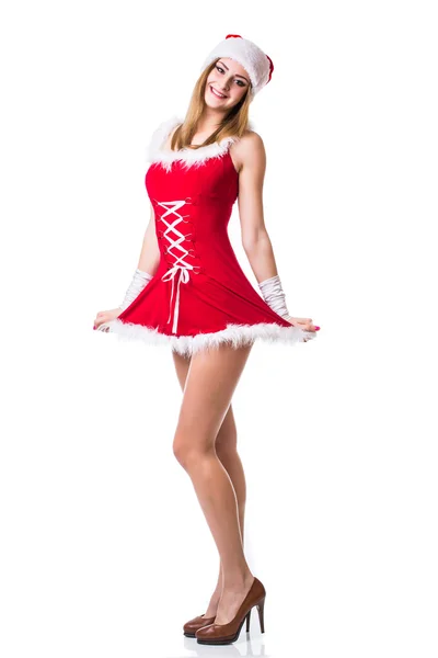 Mooie gelukkige vrouw in Santa Claus kleding — Stockfoto