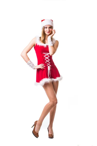 Mooie gelukkige vrouw in Santa Claus kleding — Stockfoto