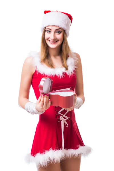 Hermosa mujer feliz en Santa Claus ropa —  Fotos de Stock