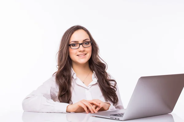 Laptop woman. Business Woman  with glasses using laptop computer pc. — Stock Photo, Image