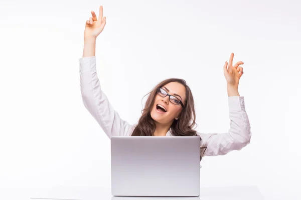 Business Woman  with glasses using laptop computer pc — Stock Photo, Image