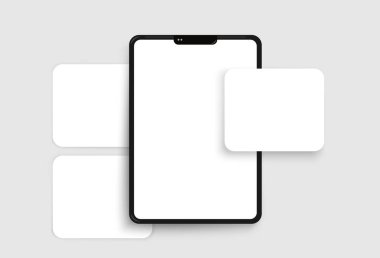 Posta şablonlu sosyal medya için siyah elektronik tablet modeli. Vektör şablonu.
