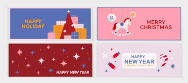 A4 formatında yeni yıl pankartları. Kış tatili için festival posterleri. Vektör pankartları.