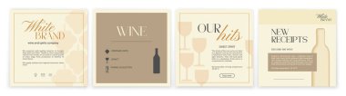 Set of templates for wine shop presentation. Design and templates for effective branding with white wine.