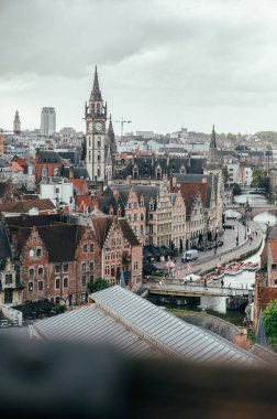 Ghent, Belgium - October 5, 2025 - High-angle view from Gravensteen showing Ghent historic rooftops and charming urban layout.