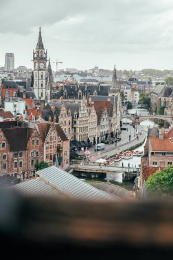 Panoramic view from the Gravensteen Castle overlooking Ghents old streets and rooftops.
