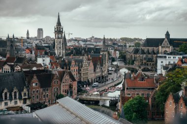 Ghent, Belgium - October 5, 2025 - Elevated cityscape of Ghent seen from the upper terraces of the medieval Gravensteen Castle.