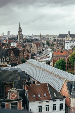 Stunning perspective from Ghents medieval castle overlooking the historic center and rooftops.