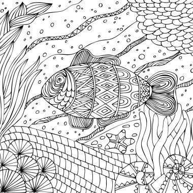 Mürekkep el çizilmiş balık 