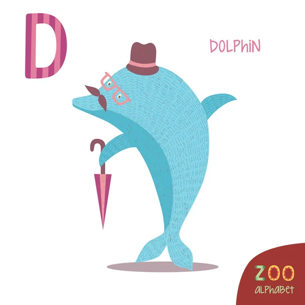 D dopis. kreslený delfín — Stockový vektor