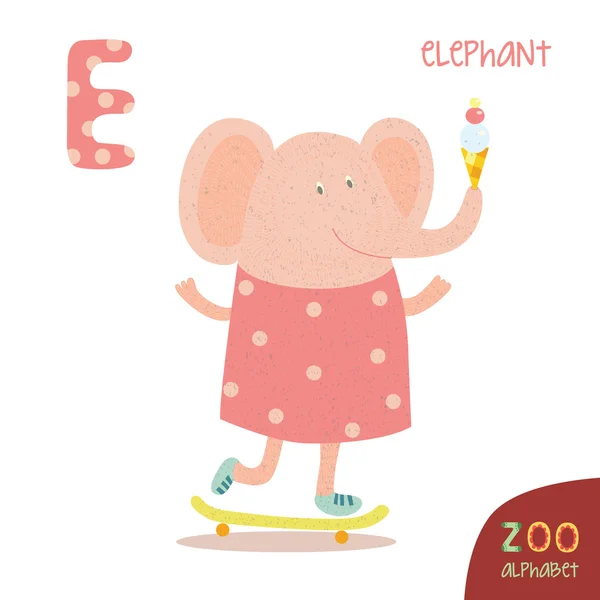 E letter. cartoon elephant — Stok Vektör