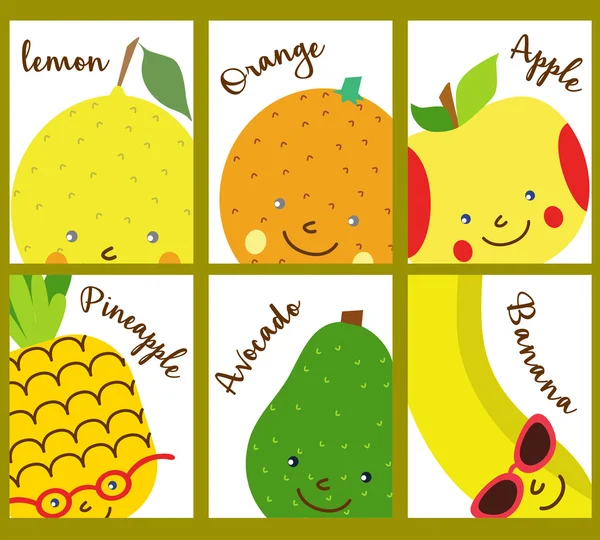 Conjunto de lindos personajes de dibujos animados frutas — Vector de stock