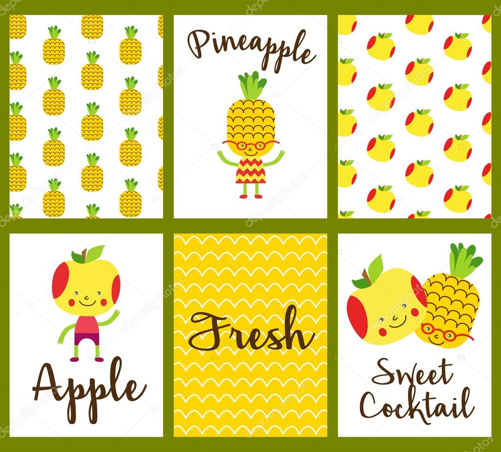 Set of Cute cartoon characters fruits