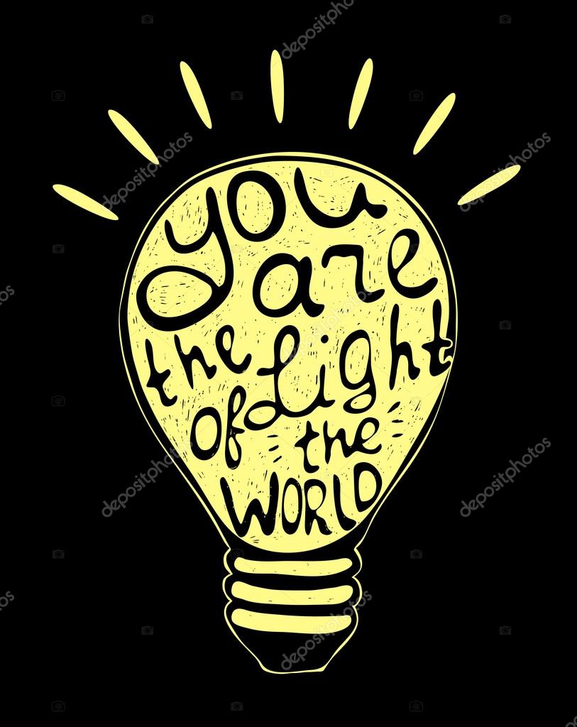 Vector illustration with romantic quote. You are the light of the world. Typography poster with bear silhouette. T-shirt design, home decor elements, greeting or postal cards