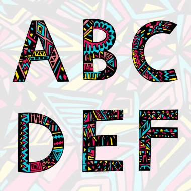 Hand-drawn letters A, B, C, D, E, F