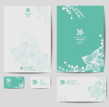 Corporate identity template with vintage flowers clipart