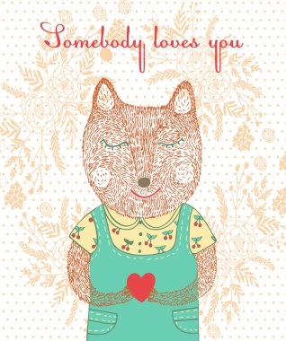 Lovely card with Fox holding a heart