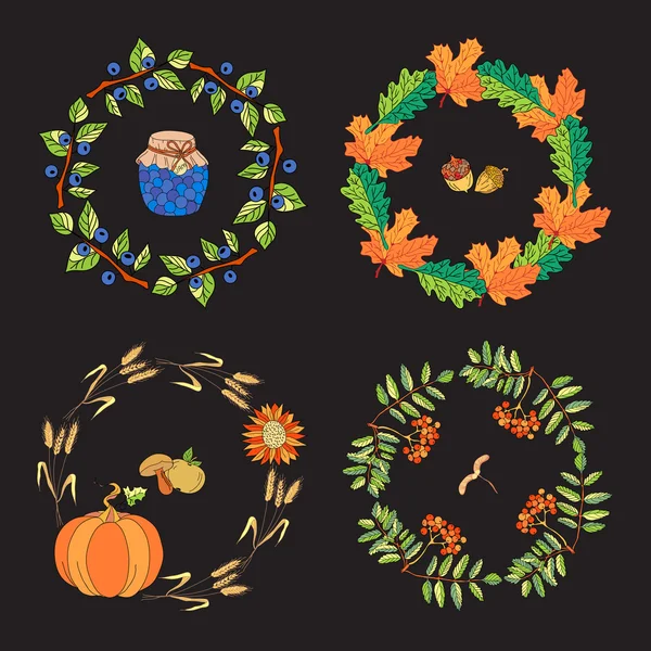 Wreaths of autumn elements — Stockvector