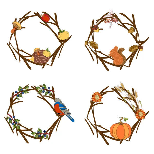 Wreaths of autumn elements — 图库矢量图片