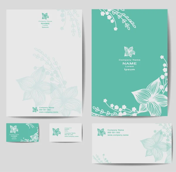 Corporate Identity Vorlage mit Vintage-Blumen — Stockvektor