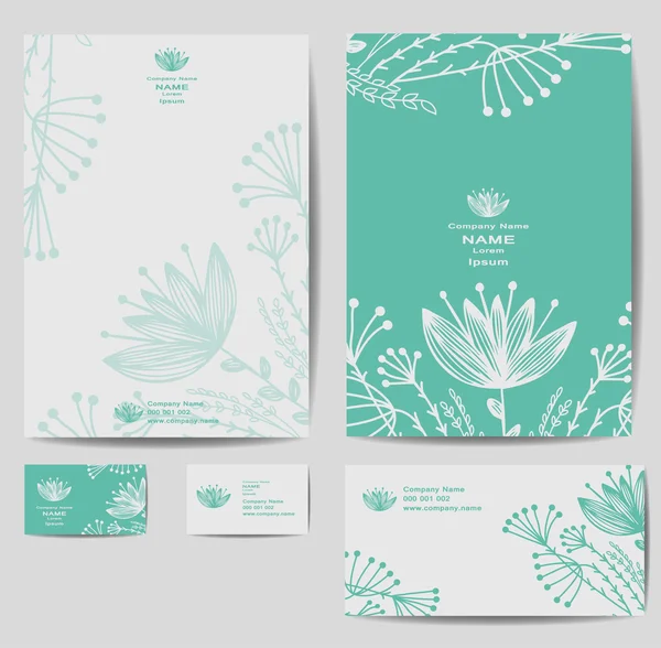 Corporate identity template with vintage flowers — Stock Vector