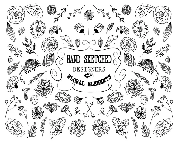 Handgetekende floral decoratieve elementen — Stockvector