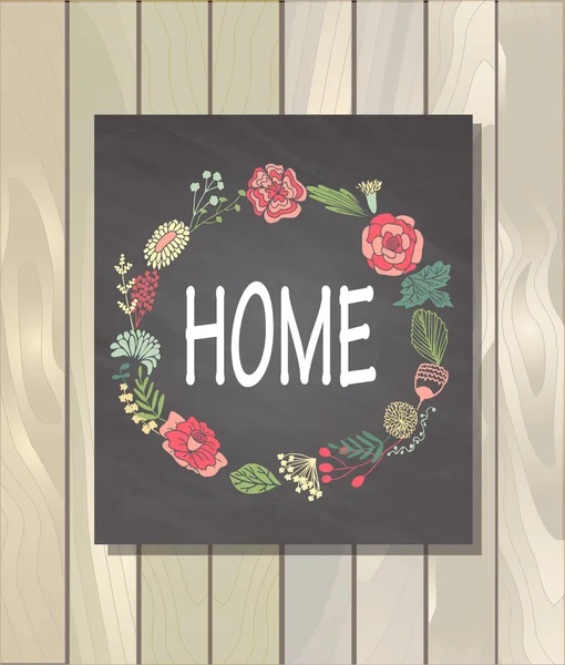 Carte -HOME avec couronne florale — Image vectorielle