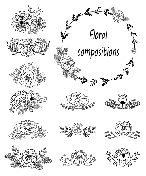 Elementi decorativi floreali e ghirlanda — Vettoriale Stock