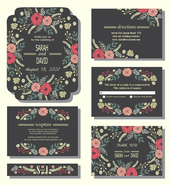 Invitation cards with floral wreath — Stok Vektör