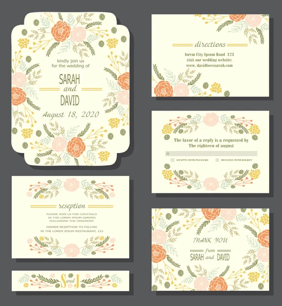 Floral cards or wedding invitations — Stok Vektör