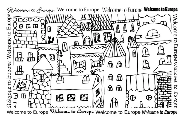 Progettazione dello sfondo della città Benvenuti in Europa — Vettoriale Stock