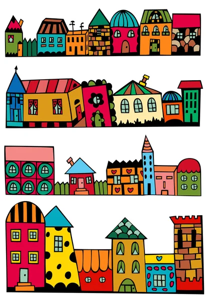 Town banners with bright cartoon houses. — Stock vektor