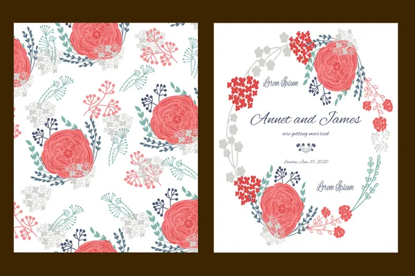 Card suite with peony flower templates. — ストックベクタ