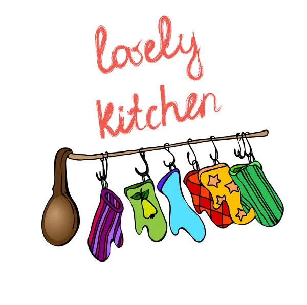 Set of bright oven mitts for kitchen — 스톡 벡터
