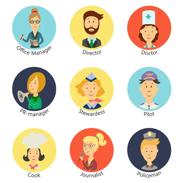 Ensemble d'icônes diverses professions de personnes — Image vectorielle