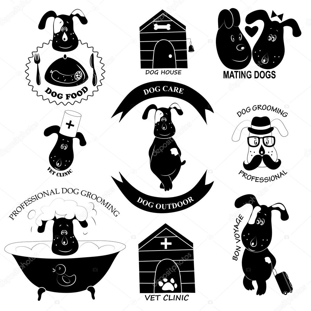 Set of retro dog care  labels