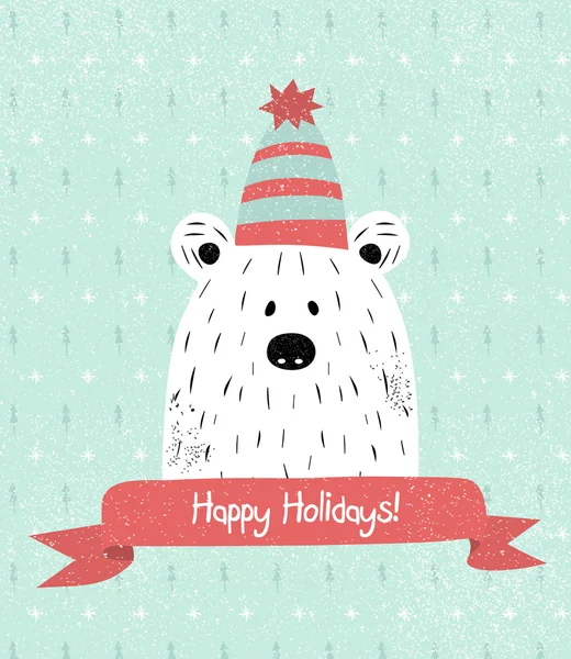 Christmas Greeting Card with teddy — 스톡 벡터