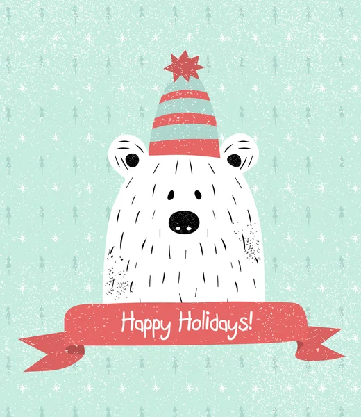 Tarjeta de felicitación de Navidad con teddy — Vector de stock