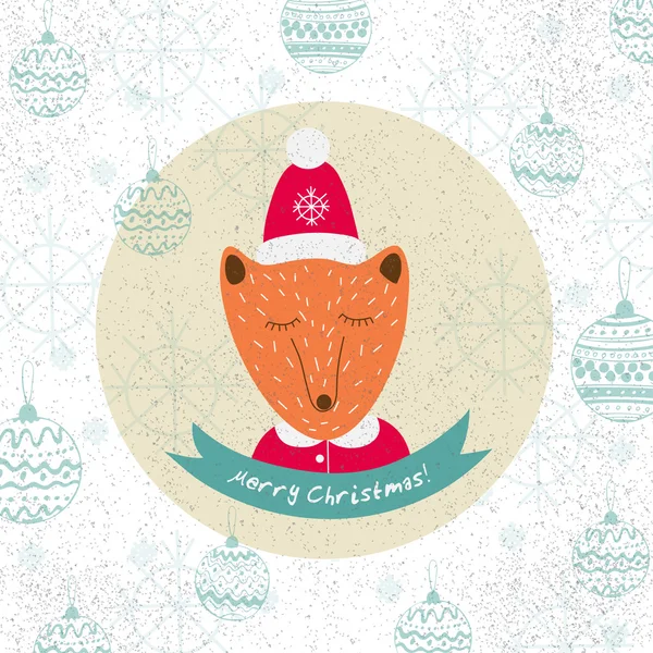 Christmas Greeting Card with Fox — Διανυσματικό Αρχείο