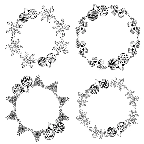 Set of christmas vintage floral wreathes — Stock Vector