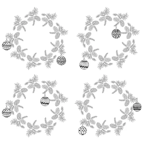 Set of christmas vintage floral wreathes — Stock Vector