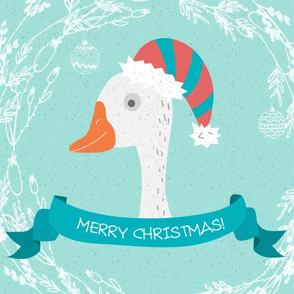 Christmas Greeting Card with goose — Wektor stockowy