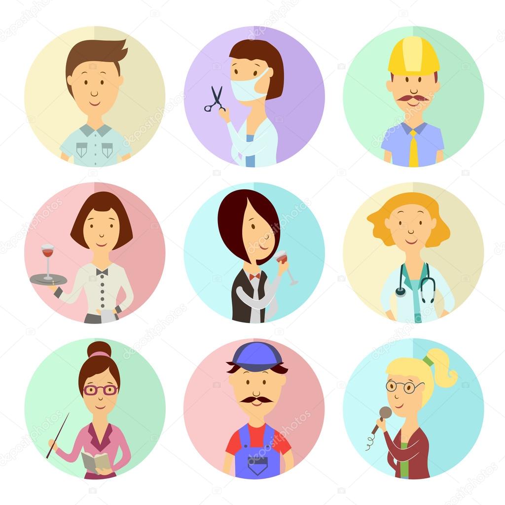 Set of diverse people professions icons