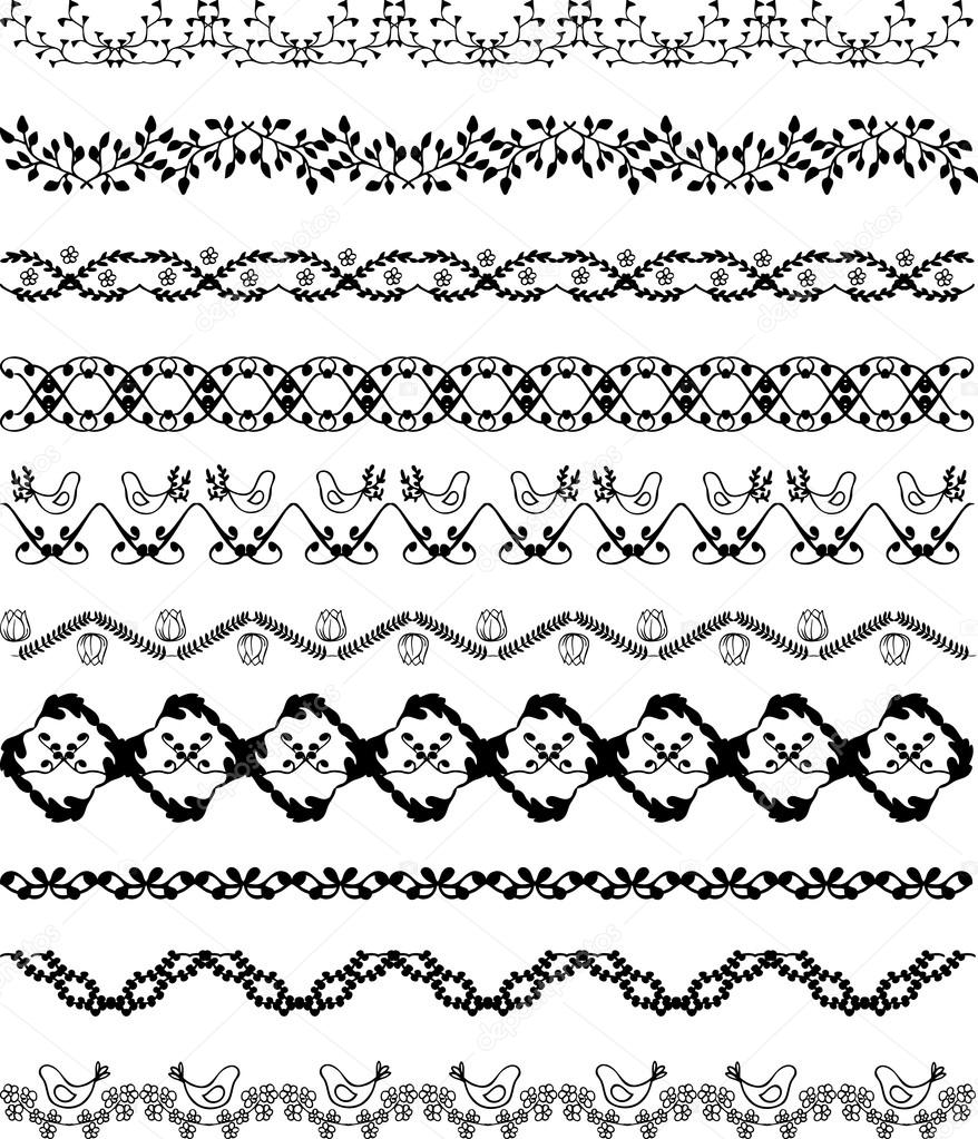 Set of hand drawn floral borders