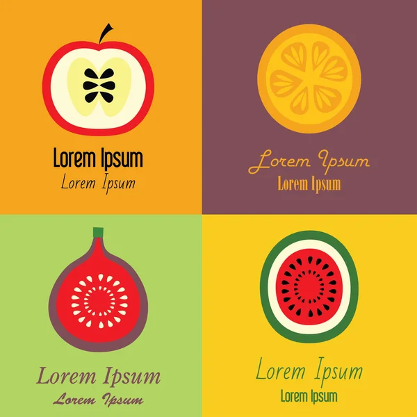 Ícones de frutas e elementos de design de logotipo — Vetor de Stock